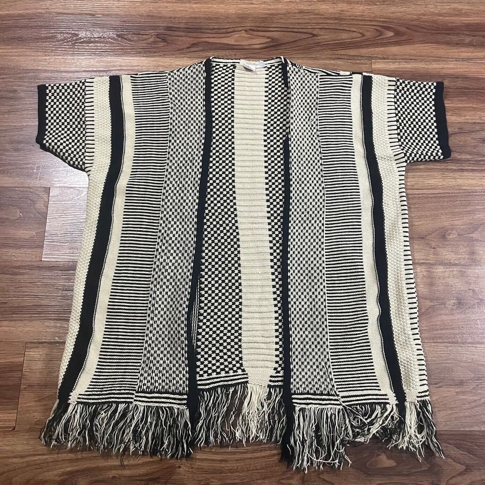 Oh MG Open Front Cardigan Brown Short Sleeve Knit Sweater Women Acrylic Sz Large